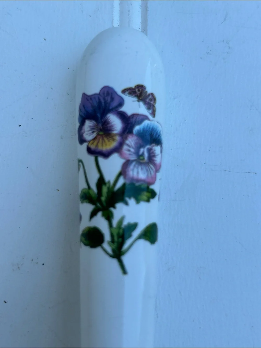 Portmeirion Spoon Floral Ceramic Handle Slotted Serving White Green Pansies